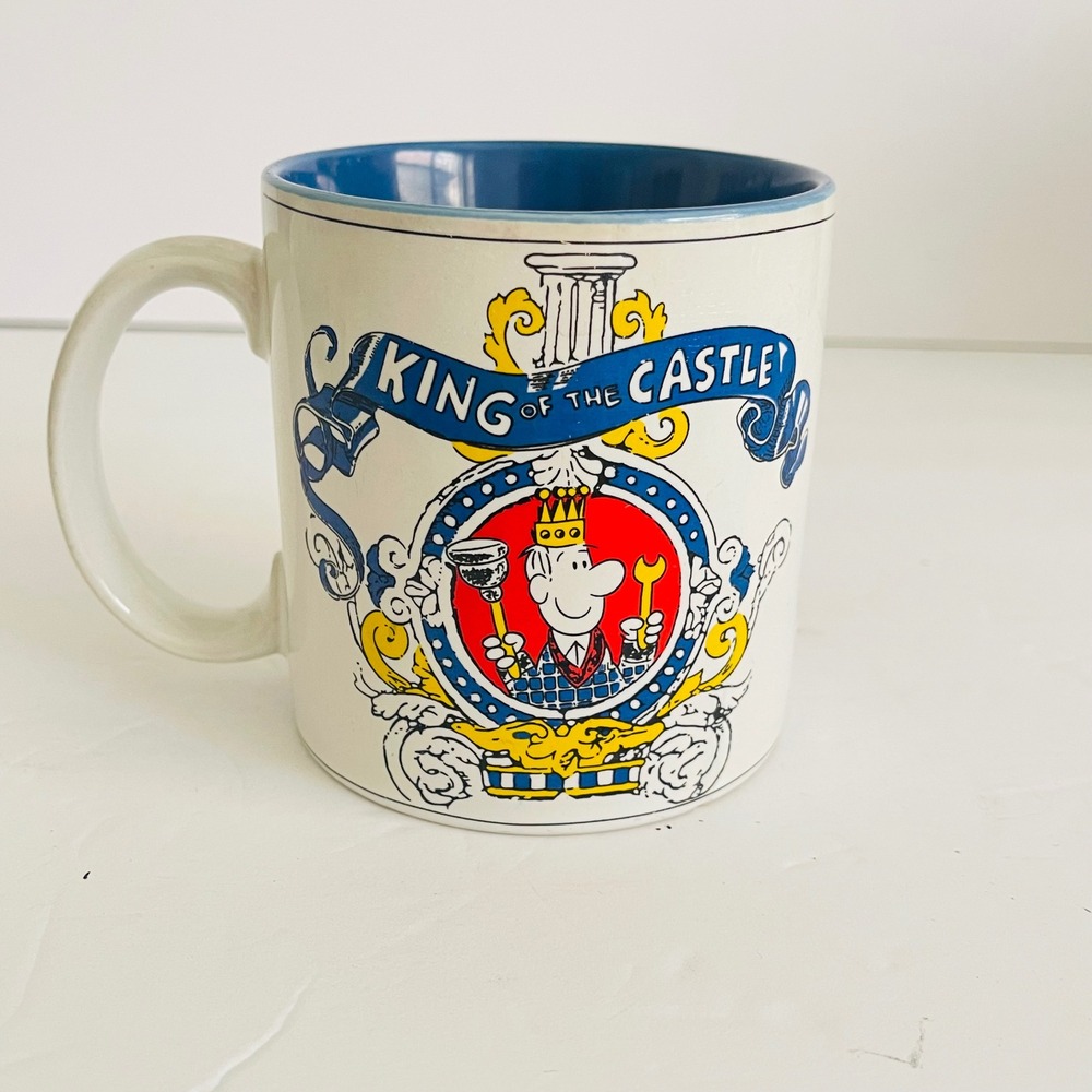 Vintage 1989 Applause King of the Castle Coffee Mug Blue White Ceramic 54057